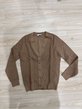 Mango Men's Camel Brown Button-Front Knit Cardigan